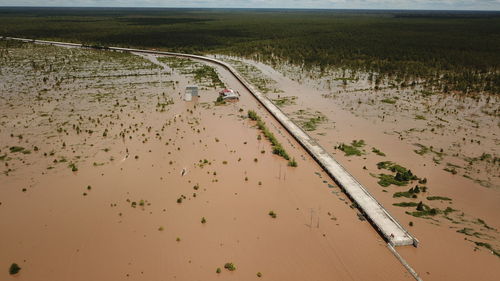 High angle view of flooded land