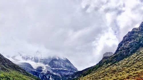 Panoramic view of snowcapped mountains against sky