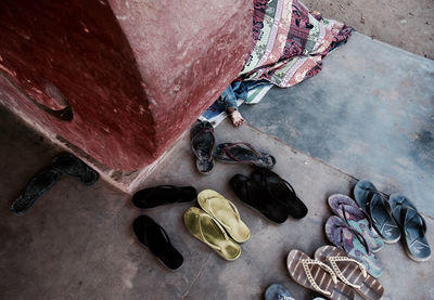 High angle view of slippers on floor