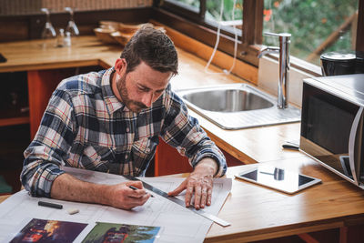 Man working on table