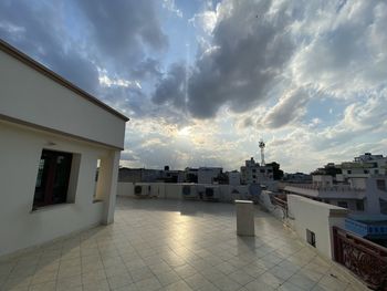 High angle view of buildings against sky