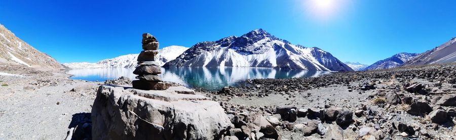 Panoramic view of snowcapped mountains against sky