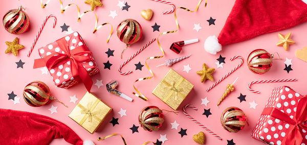 High angle view of christmas decoration on table