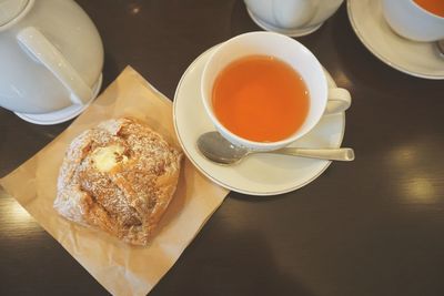 High angle view of breakfast on table