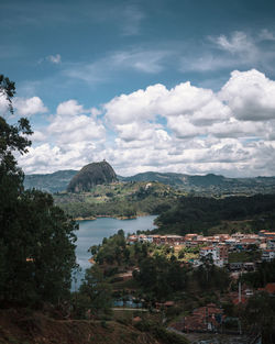 Scenic view of sea and buildings against sky