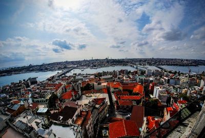 High angle view of cityscape against sky