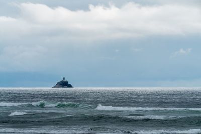 Scenic view of sea against cloudy sky