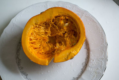High angle view of fruit in plate