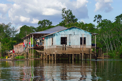 Small local houses along the rio amazonas river in brazil