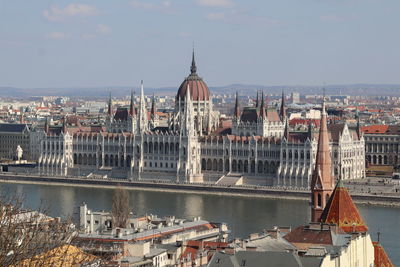 High angle view of buildings in city