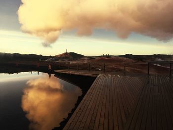 Panoramic view of lake against sky during sunset