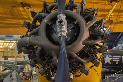 Low angle view of machine part in factory