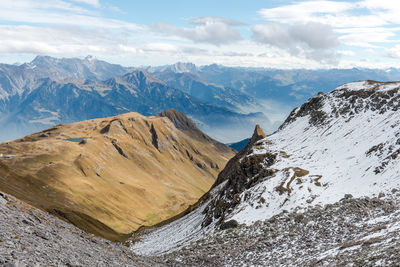 Scenic view of snowcapped mountains against sky