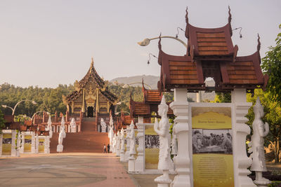 View of temple against building