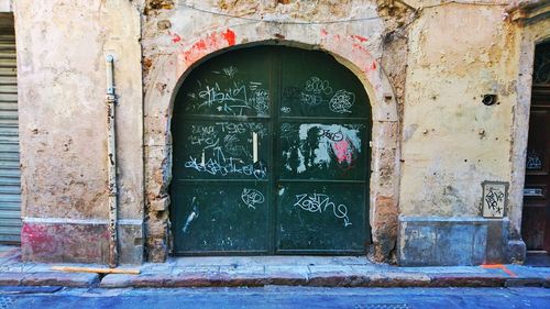 Closed door of old building