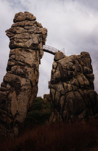 Low angle view of rock formation against sky