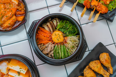 High angle view of food in container on table