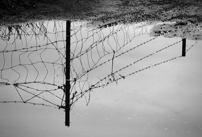 High angle view of barbed wire fence in lake