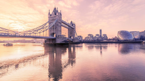 View of bridge over river with city in background