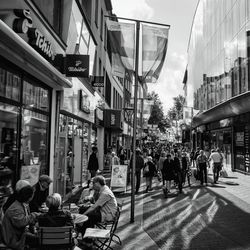 People walking on city street