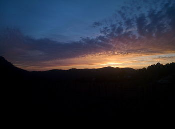 Silhouette landscape against cloudy sky