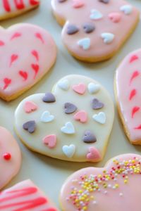 High angle view of heart shape cookies