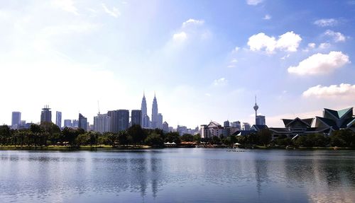 City skyline with river in background