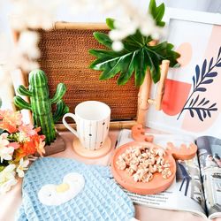 High angle view of potted plant on table