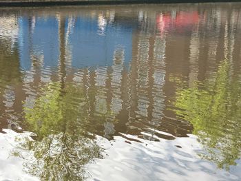 Reflection of trees in lake during winter