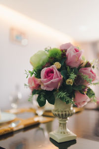 Close-up of vase on table at home