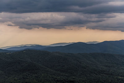 Scenic view of mountains against sky during sunset