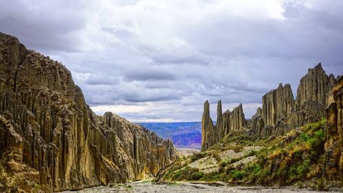 Panoramic view of rocky mountains against sky