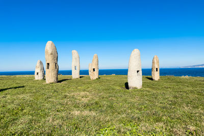 Scenic view of sea against clear blue sky