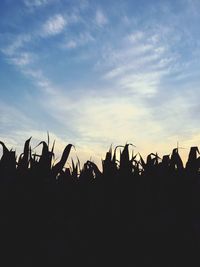 Silhouette people at music concert against sky