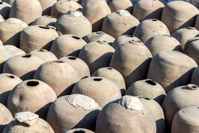 Full frame shot of clay jars