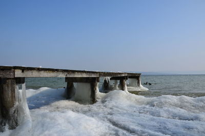 Scenic view of sea against clear blue sky