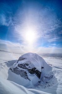 Scenic view of snow covered landscape against sky