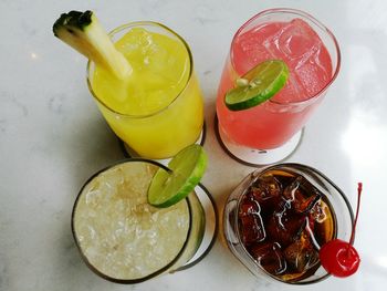 High angle view of drink on table