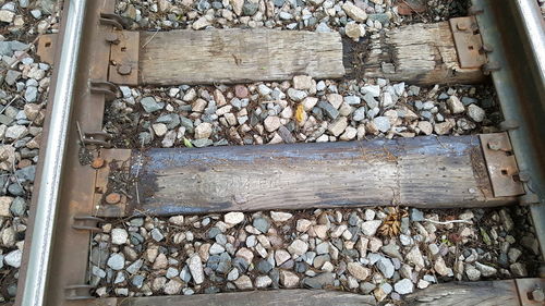 Stack of stones in railroad track