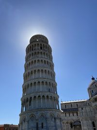 Low angle view of historical building against clear blue sky