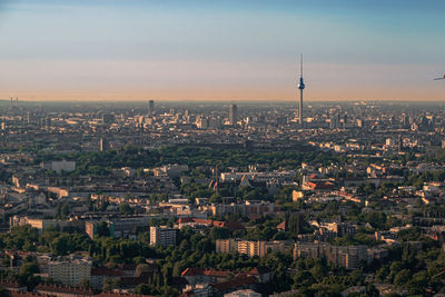 High angle view of buildings in city
