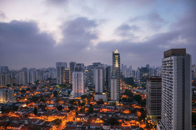 City skyline in the early morning light with houses and buildings in the city of sao paulo, brazil.