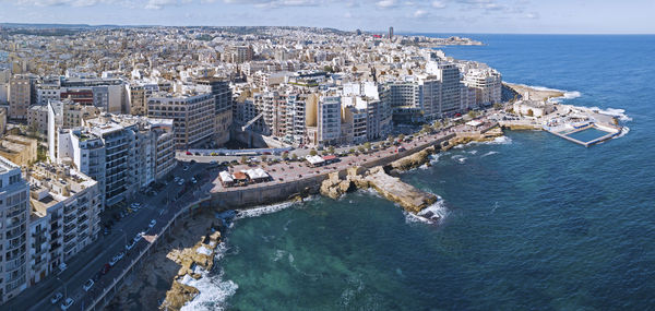 High angle view of buildings in city