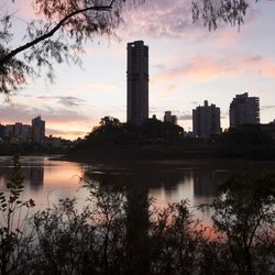 City skyline at sunset