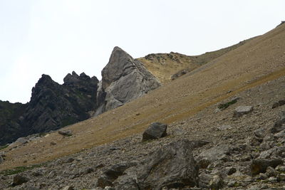 Scenic view of rocky mountains against clear sky