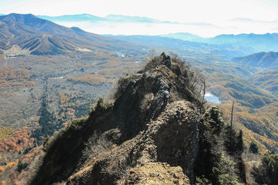 High angle view of mountain range against sky