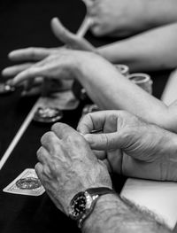 High angle view of people playing poker in casino