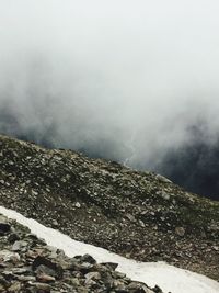 Scenic view of mountains against sky during winter