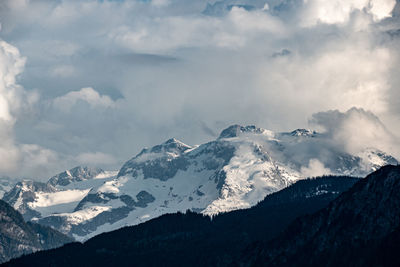 Scenic view of snowcapped mountains against sky