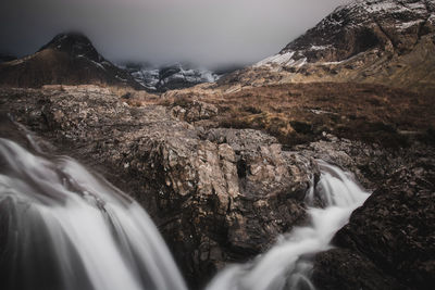 Scenic view of waterfall on mountain